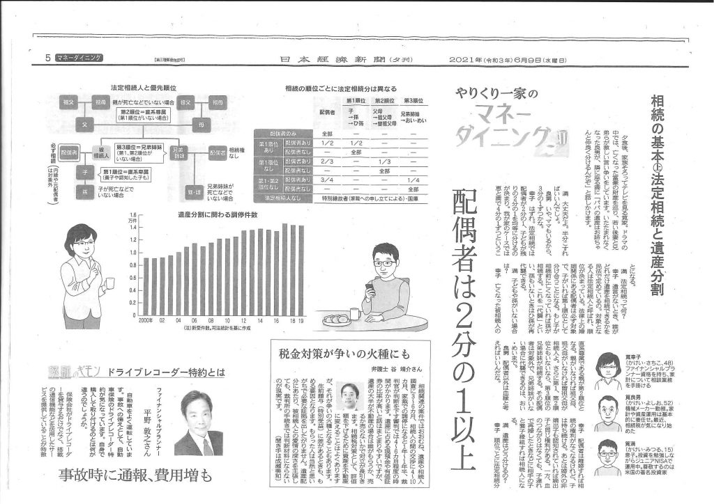 6月9日日経新聞夕刊の記事にコメントが載りました。 小堀球美子法律事務所